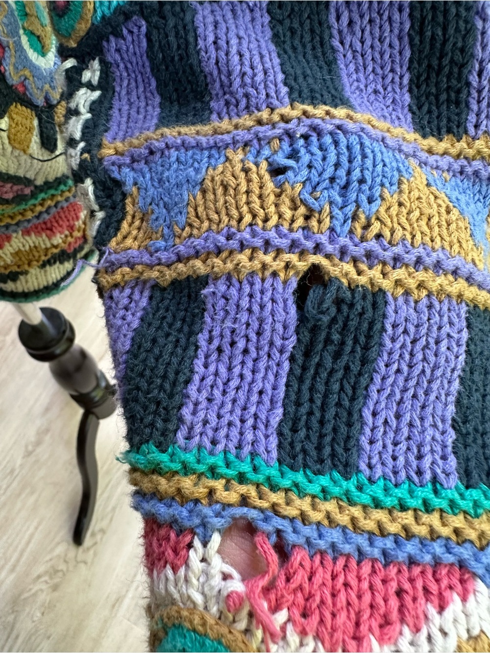 Hand-Knit Patchwork 80s 90s Bold Graphic Quirky Maximalist Oversized Sweater ~ M - Picture 13 of 17